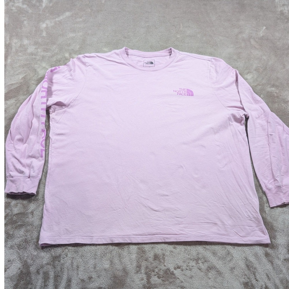 The North Face T-Shirt Women XXL Pink Long Sleeve Logo Graphic Circular Design